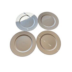 Unbranded Silver Thick Plastic Charges Set of 4 With Decorative Trim